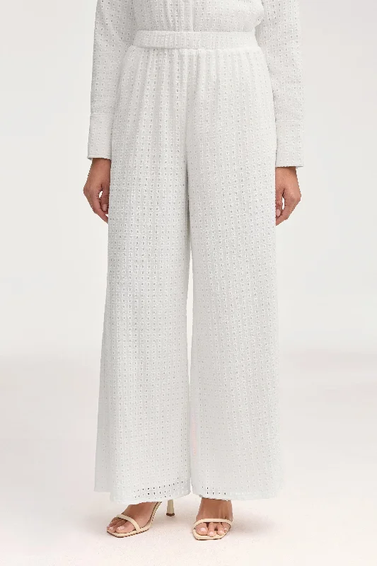 Women's Plus-Size Casual Outfit Sadie White Eyelet Wide Leg Pants