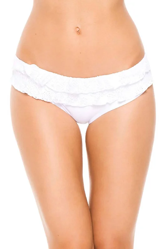 Women's Holiday Clothes Women's Bahama Hipster Crochet Ruffle Bikini Bottom Swimsuit Small In White