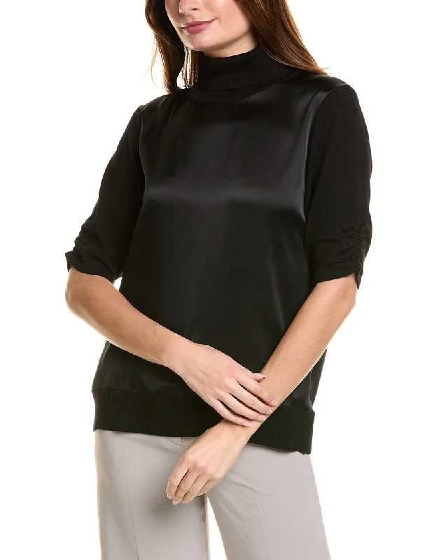 Fashionable Women's Clothing Elie Tahari Satin Front Wool & Cashmere-Blend Sweater