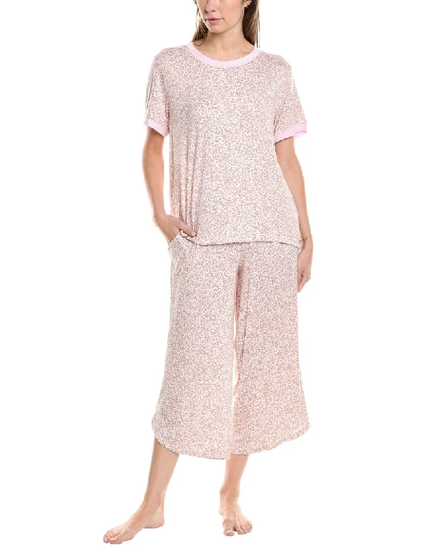 Women's Holiday Outfit Kensie 2pc T-Shirt & Cropped Wide Leg Pant Pajama Set