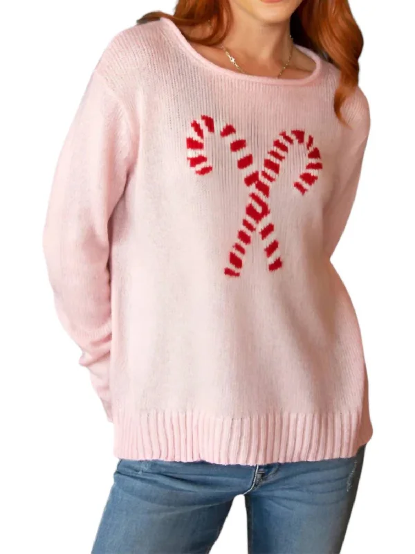 Women's Work Apparel Candy Cane Crewneck Sweater In Artic Pink