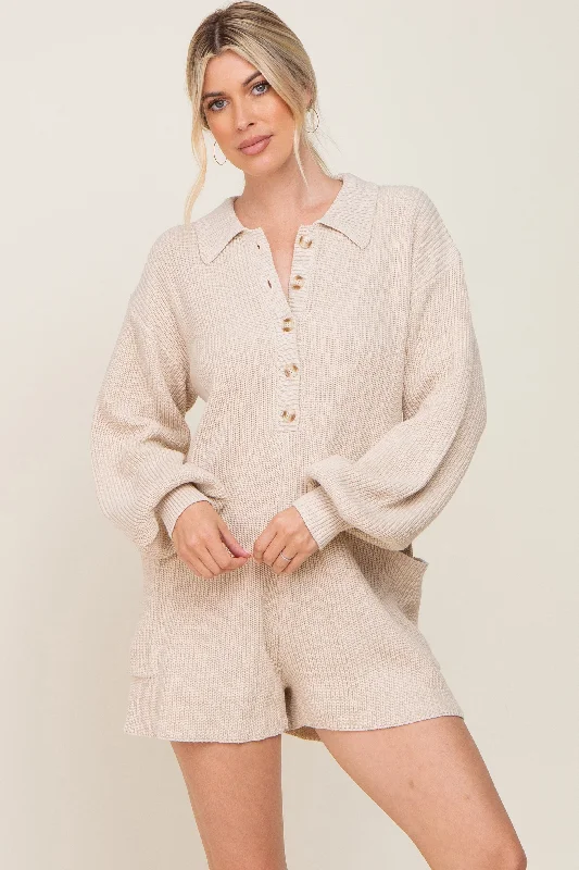 Tailored Clothing For Women Cream Button Down Sweater Romper