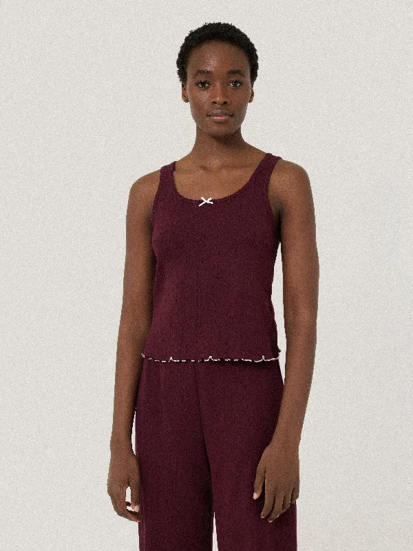 Women's Professional Outfit Pointelle Pyjama Vest Top | Burgundy