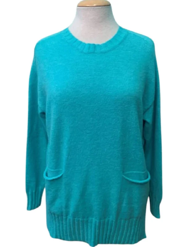 Women's Clothes For Work Women's Crew Neck Pocket Knit Sweater In Peacock