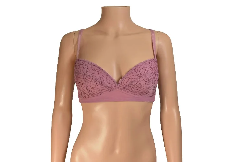 Women's Elegant Evening Outfit Adjustable Strap Underwiredbfloral Padded Bra In Pink