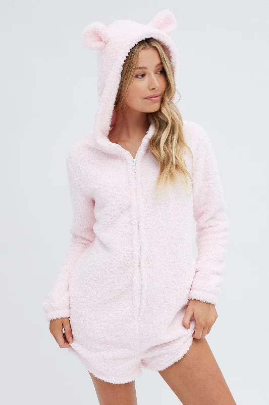 Stylish Women's Garments Pink Fluffy PJ Cosy Pyjama Onesie