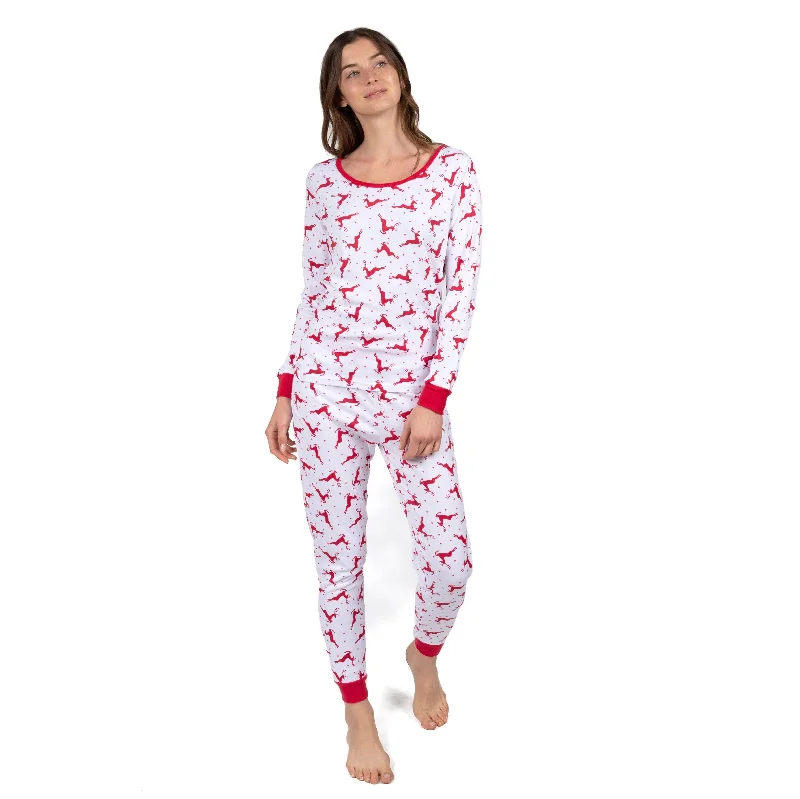 Women's Functional Outdoor Garments Christmas Womens Two Piece Cotton Pajamas Reindeer Red and White Women's Functional Outdoor Garments Christmas Womens Two Piece Cotton Pajamas Reindeer Red and White