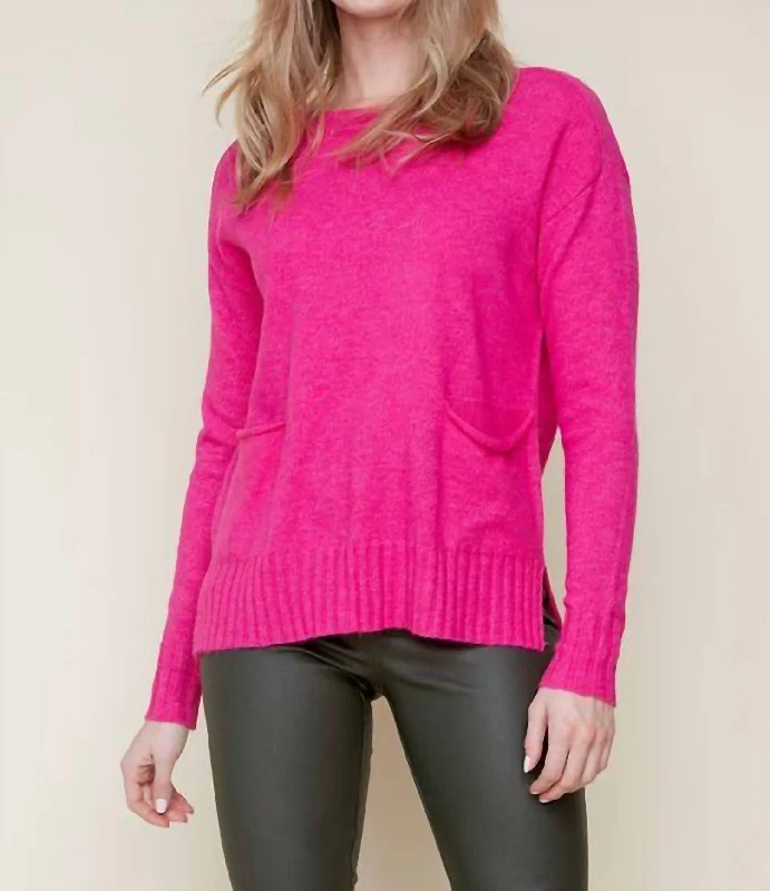 Sustainable Women's Clothes Crew Neck Pocket Knit Sweater In Orchid