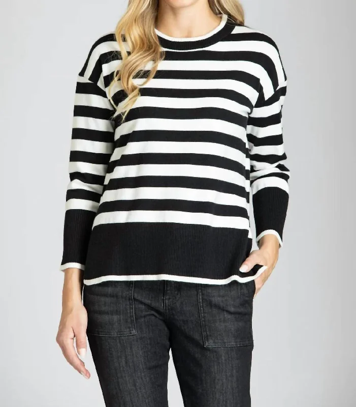 Elegant Clothing For Women Fun Stripe Wide Cuff Sweater In Black/white