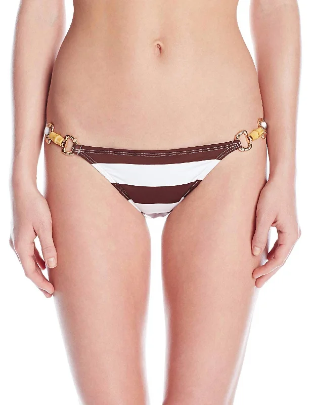 Women's Athletic Apparel Women Godiva Swimsuit Side Strap Full Bikini Bottom In Brown/white