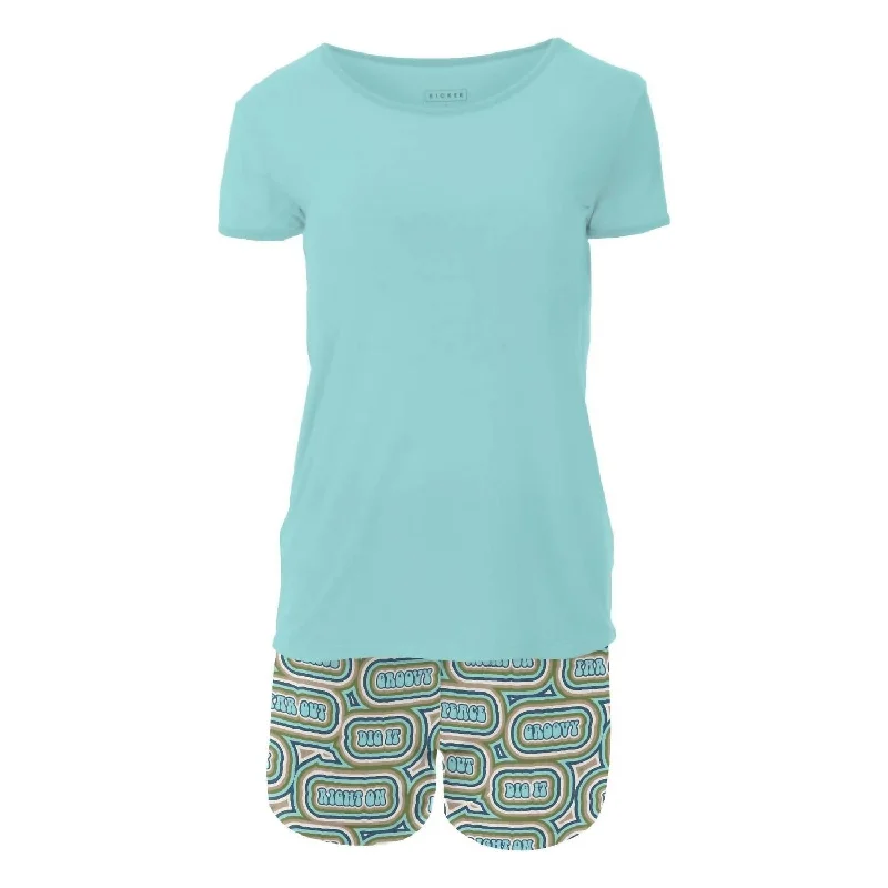 Women's Travel Apparel Women's Short Sleeve Pajama Set With Shorts In Summer Sky Groovy