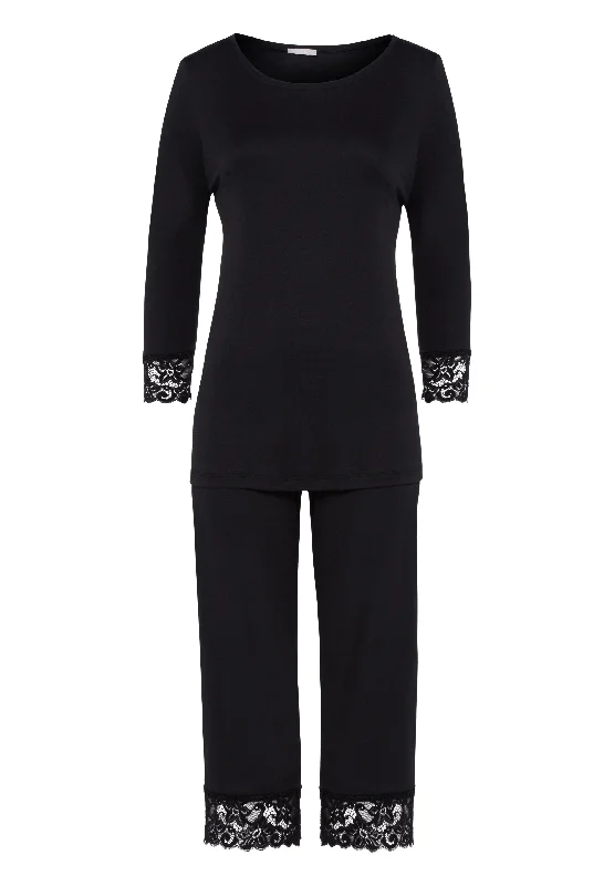 Women's Sports Apparel Moments Lace Trim Cotton Pajama Set | Black 77928-019