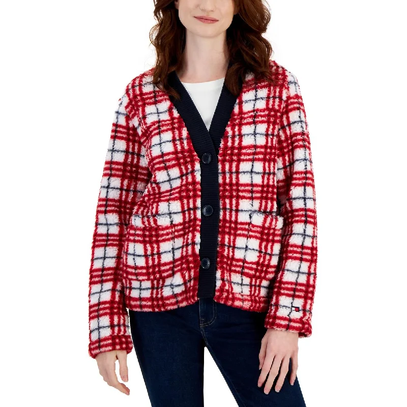 Women's Fashion Clothes Womens Plaid Sherpa Cardigan Sweater