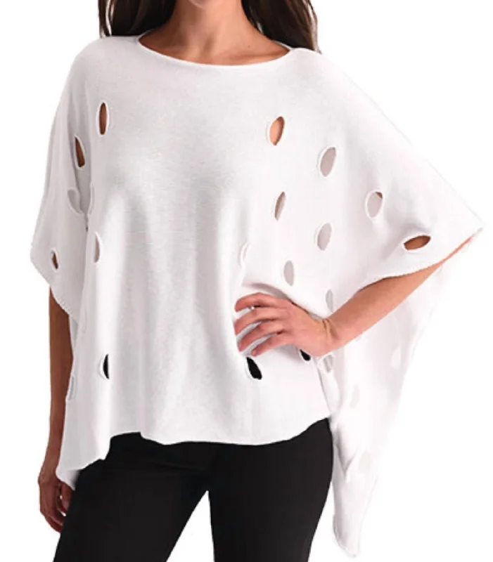 Women's Clothes And Apparel Cut Out Poncho In White