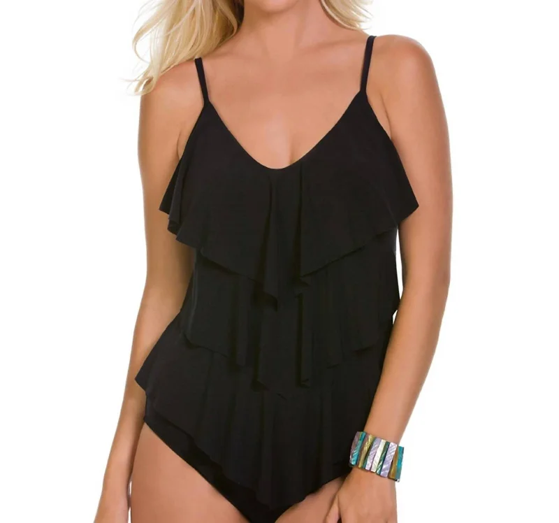 Women's Fashionable Clothing Sets Rita Triple Tier Tankini Top In Black