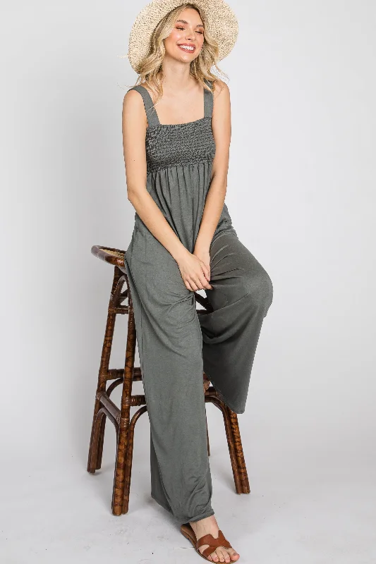 Women's Resort Garments Olive Sleeveless Wide Leg Jumpsuit