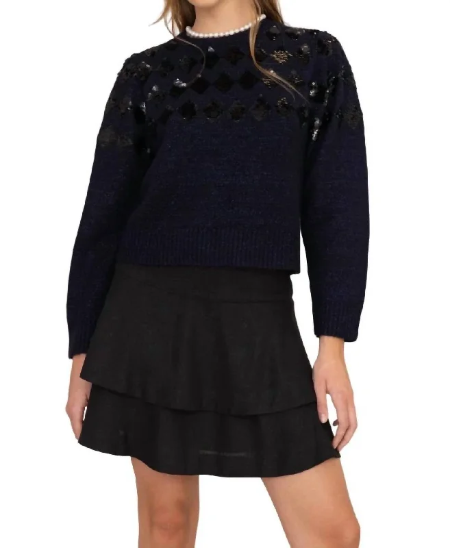 Women's Fashionable Attire For Work Mondrian Sweater In Navy