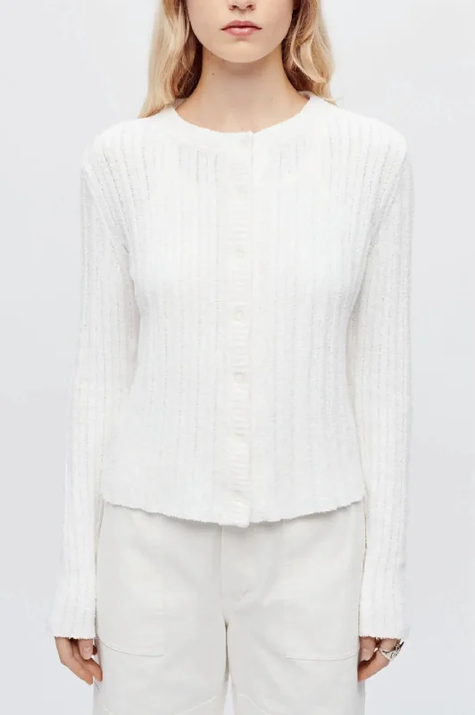 Women's Vintage Garments Terry Ribbed Cardigan In Vintage White