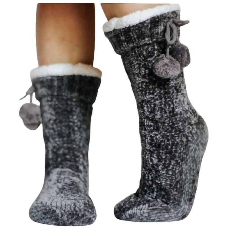 Women's Urban Clothing Women's Meredith Cozy Fleece Lined Pom Socks In Dark Gray