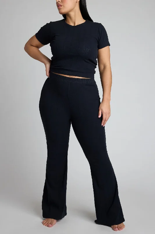 Affordable Women's Apparel Pointelle Flare Pant in Black