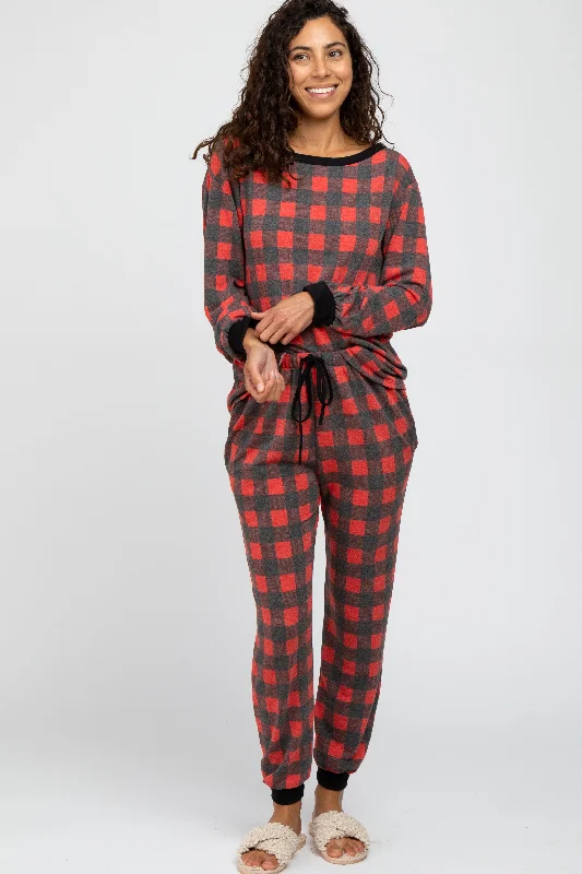 Women's High-Fashion Clothes Red Plaid Pajama Set