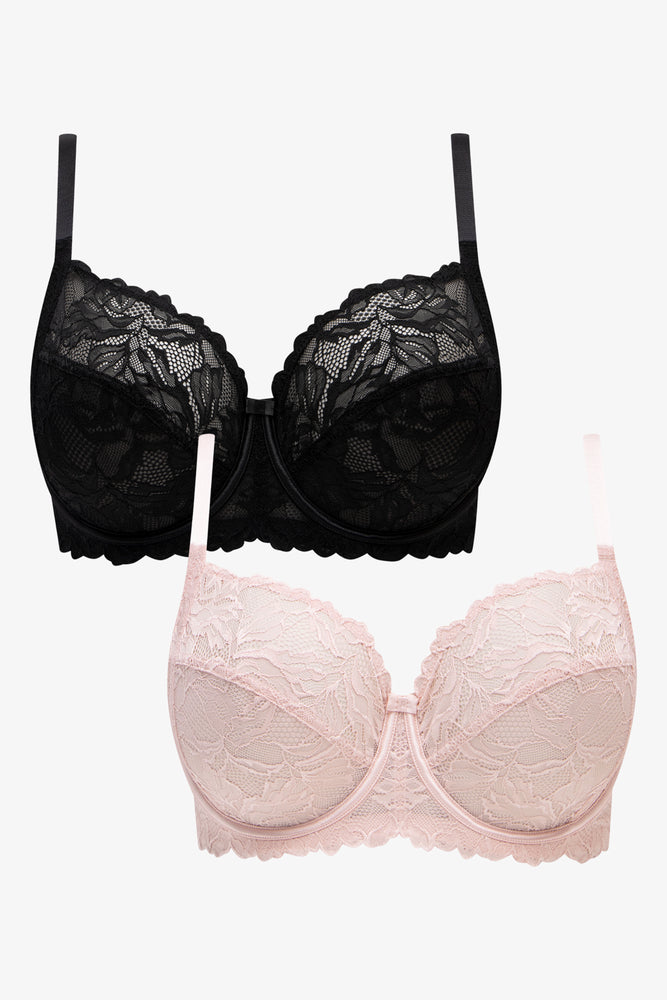Sustainable Women's Apparel Plus Size 2 Pack Lace Non Padded Underwire Bras Black & Pink Sustainable Women's Apparel Plus Size 2 Pack Lace Non Padded Underwire Bras Black & Pink