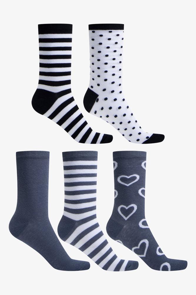 Women's Vintage Clothes 5 Pack Heart Anklet Socks Dark Blue