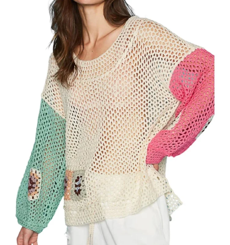 Vintage-Inspired Garments Crochet Sweater In Cream