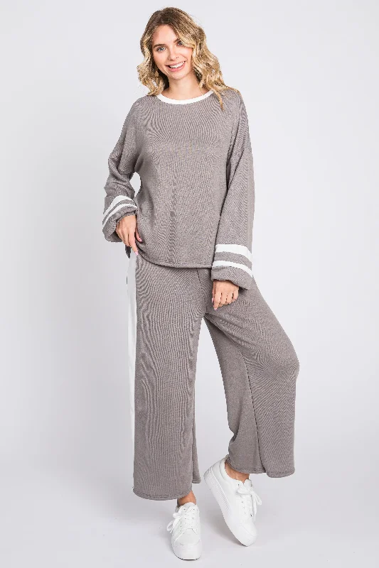 Women's Evening Outfit Grey Striped Long Sleeve Set