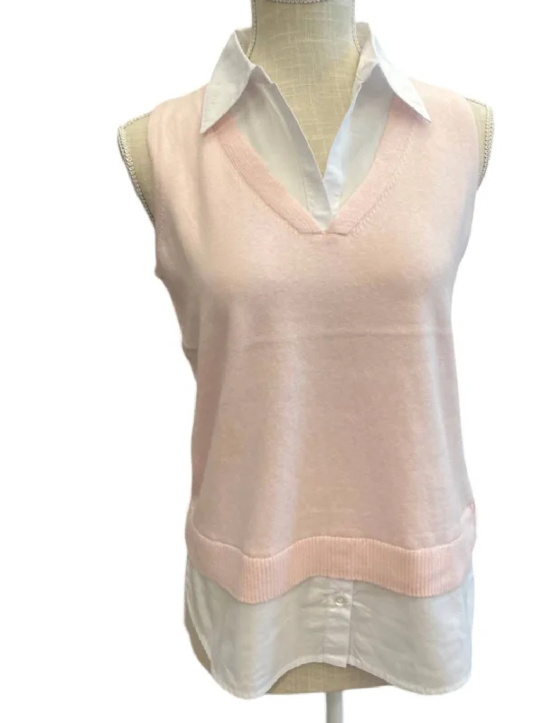 Women's Activewear Garments Women's Sleeveless Two-Fer Sweater In Pink