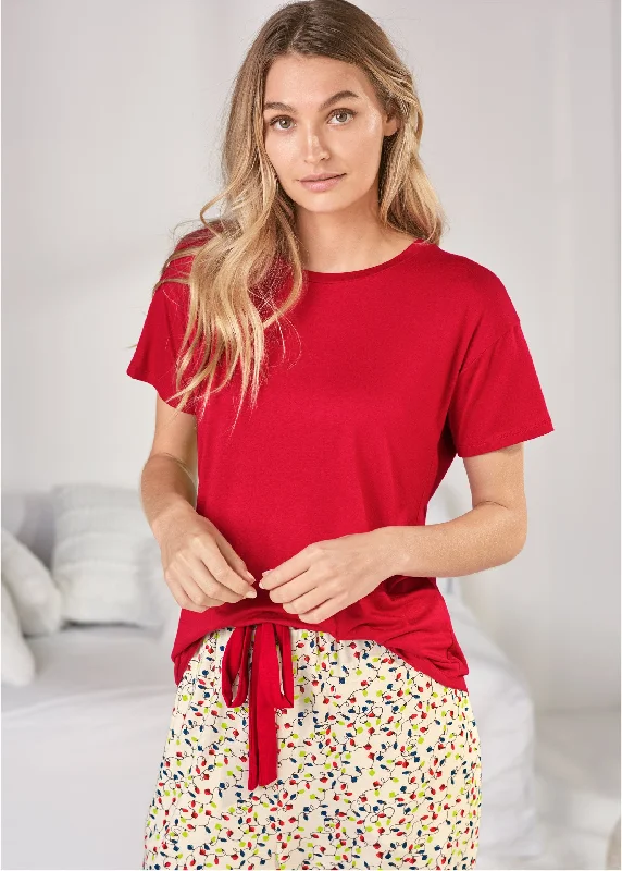 Women's Vintage-Inspired Outfit Sleep T-Shirt - Red