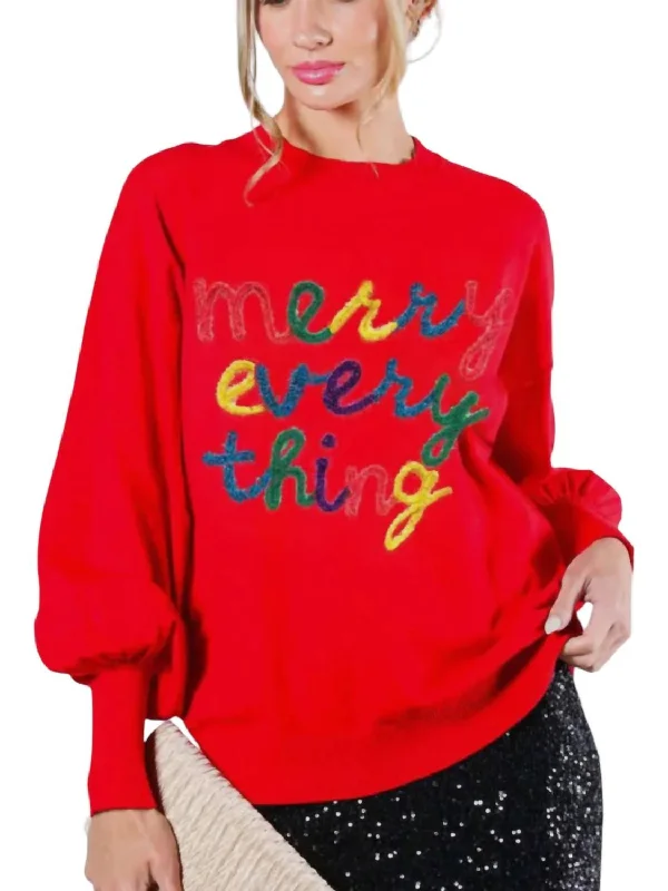 Women's Stylish Vacation Attire Merry Everything Sweater In Red