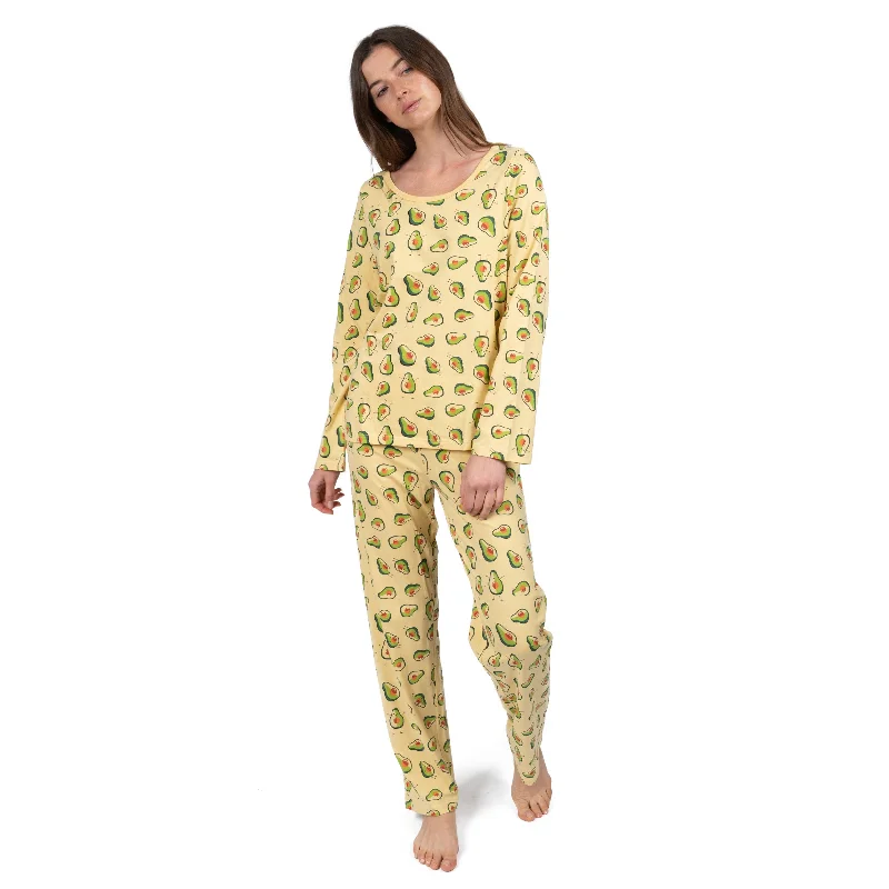 Women's Festive Attire Womens Two Piece Cotton Loose Fit Pajamas Avocado