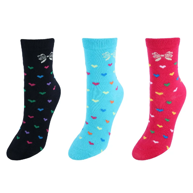 Women's Sporty Clothes Women's Assorted Hearts Patterned Crew Socks (3 Pairs)