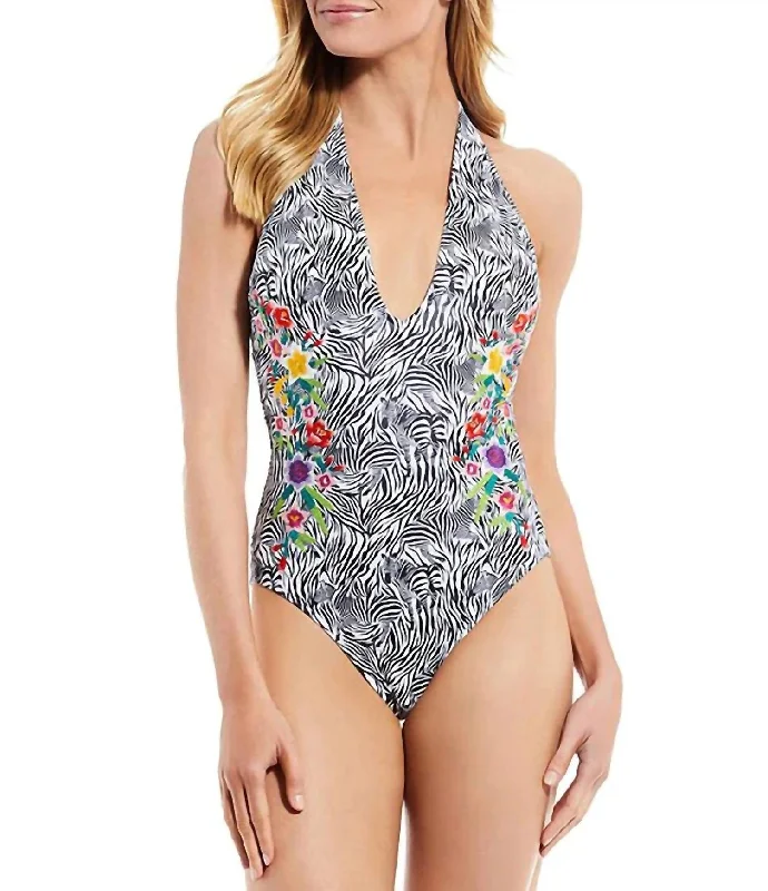 Women's Activewear Outfit Spring Halter Embroidered One-Piece Swimsuit In Multi