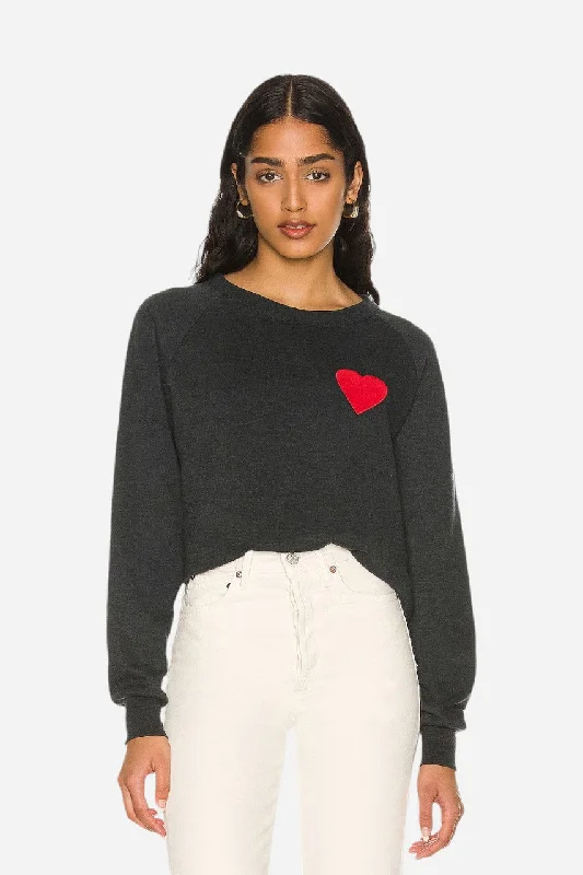 Sustainable Women's Clothes Aviator Nation Heart Stitch Crew Sweatshirt Charcoal