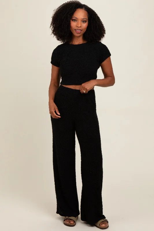 Formal Attire For Women Black Short Sleeve Pant Lounge Set