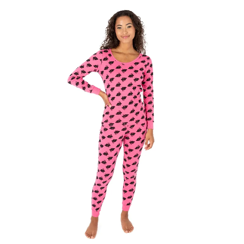 Timeless Women's Apparel Womens Two Piece Cotton Pajamas Bunny Pink