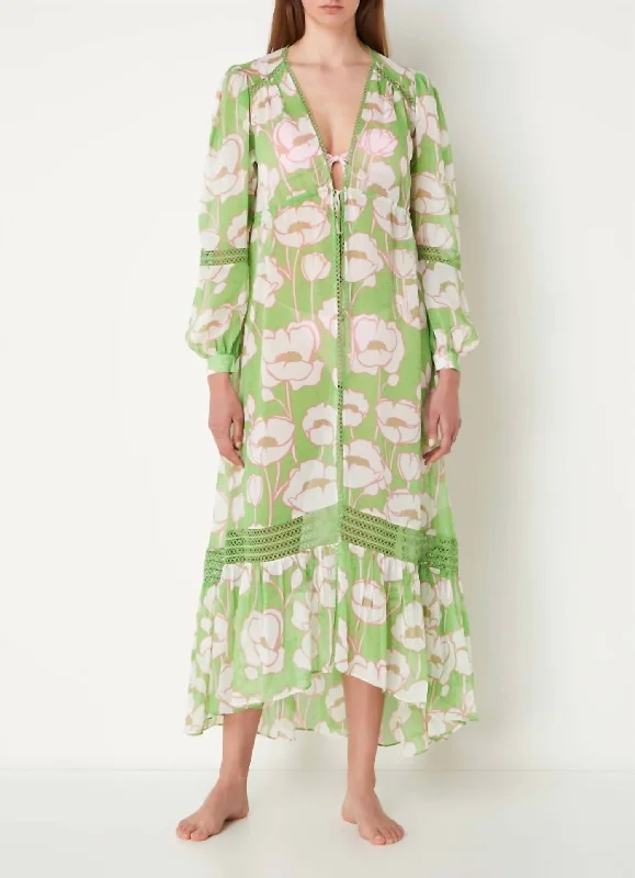 Sustainable Women's Clothes Elisia Floral Maxi Cover Up In Green