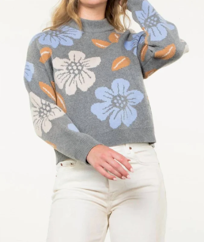 Sustainable Fashion Clothing For Women Flower Knit Sweater In Dark Grey