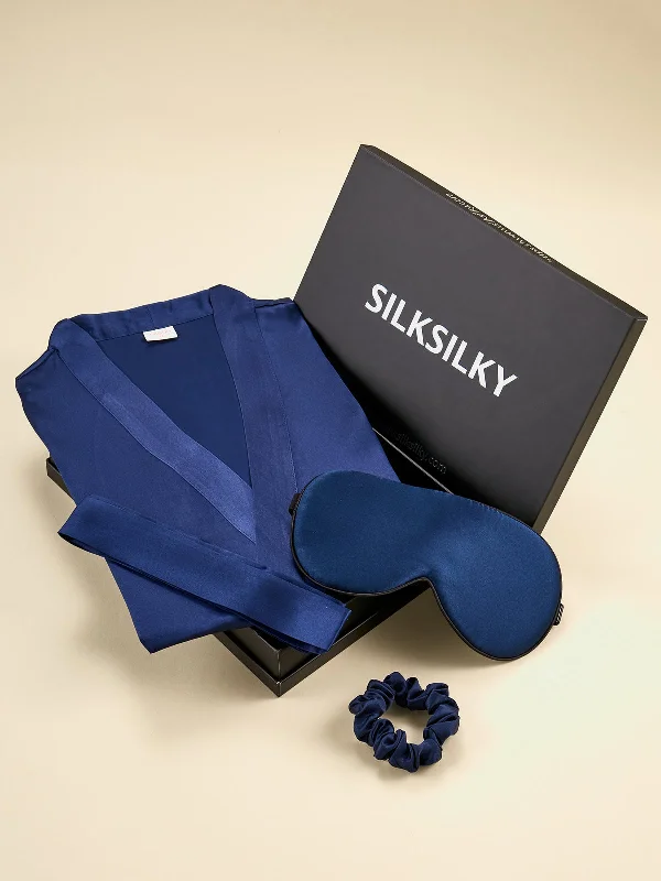 Women's Resort Attire Gift Set - Silk Half Sleeve Belted Dressing Gown & Eye Mask & Scrunchie Women's Resort Attire Gift Set - Silk Half Sleeve Belted Dressing Gown & Eye Mask & Scrunchie