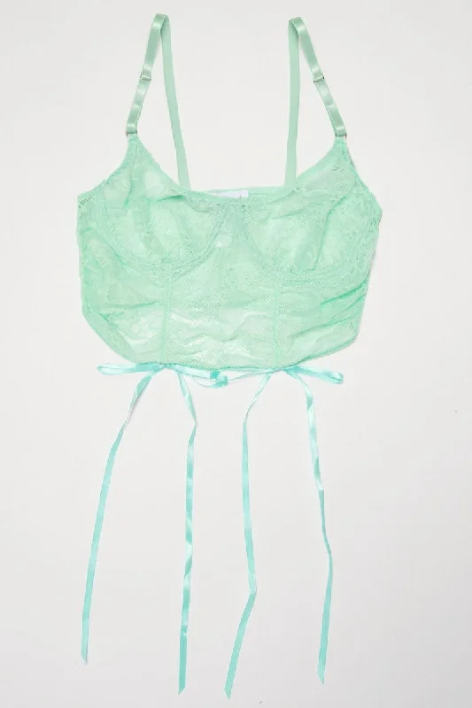 Stylish Outerwear Clothes For Women Green Lace Lingerie Set