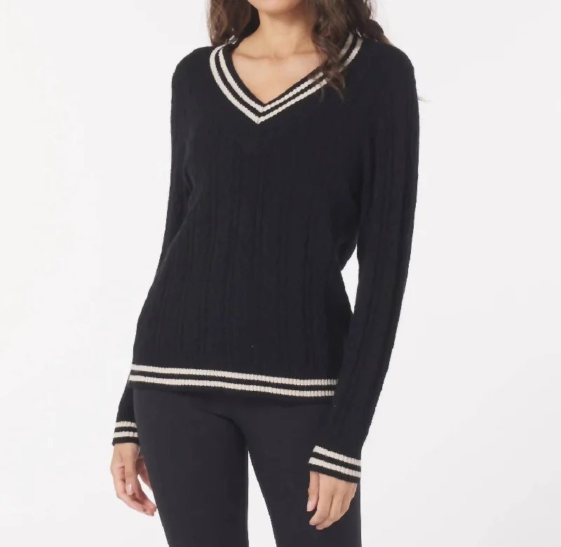 Women's Elegant Evening Outfit Hanalei Cable Knit Sweater In Black/oatmilk