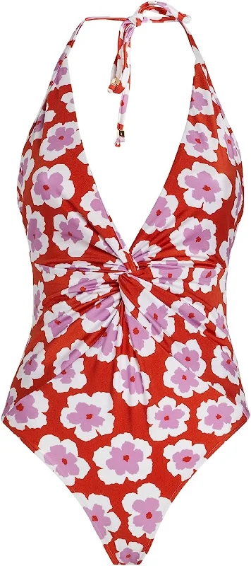 Women's Holiday Clothing Women's Windflower Plunge One Piece Swimsuit In Red Pink