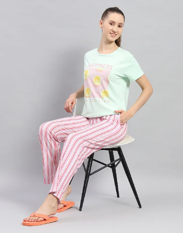 Vintage-Inspired Women's Clothes Women Green Printed Round Neck Half Sleeve Lower Set Vintage-Inspired Women's Clothes Women Green Printed Round Neck Half Sleeve Lower Set
