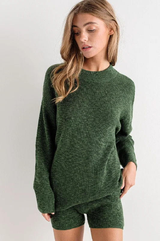 Comfortable Outfit For Women Forest Green Sweater Short Set