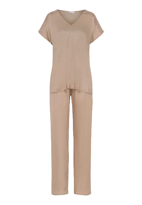 Women's Attire Josephine Soft Lace Trim Long Pajama Set | Deep Taupe 74940-2828