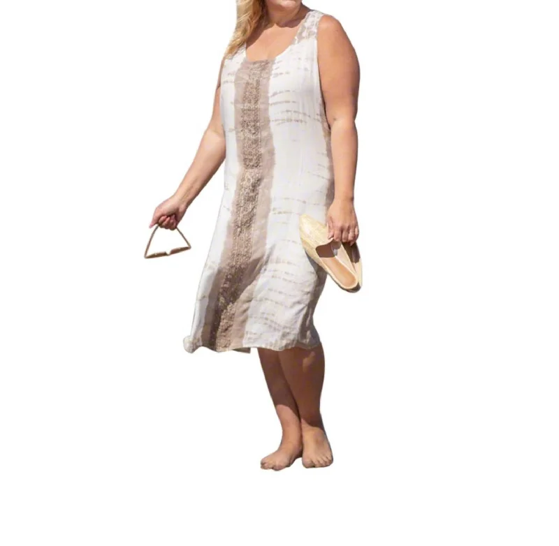 Chic Women's Outfit Sunniva Print Sleeveless Sundress - Plus Size In Champagne