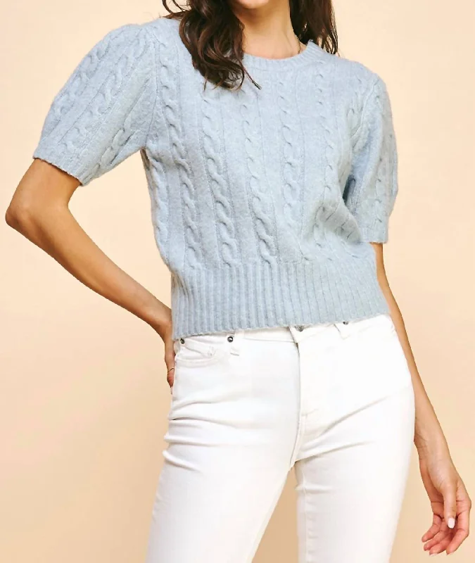 Women's Occasion Wear Clothing Cable Knit Sweater Top In Dusty Blue