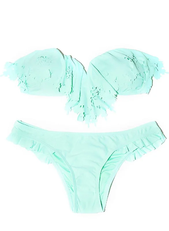 Women's Everyday Apparel Women's Caribbean Sea Ruffle Full Cut Bikini Bottom Swimsuit In Mint